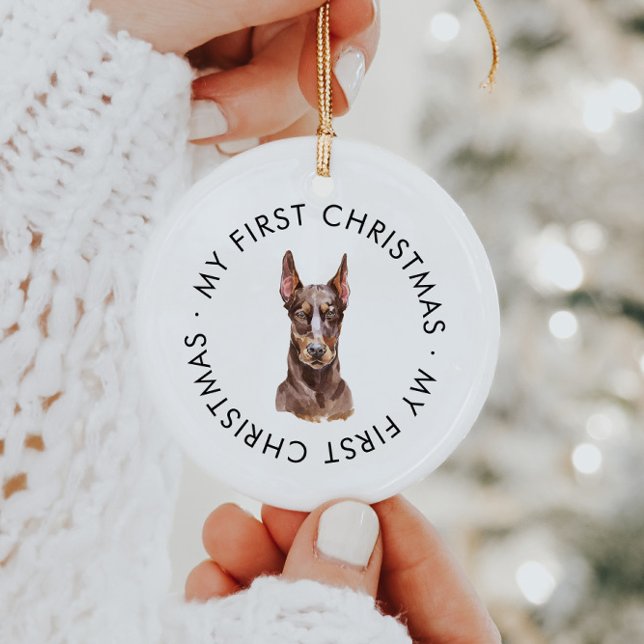 Personlig Hund Doberman Min första jul Julgransprydnad Keramik (Skapare uppladdad)