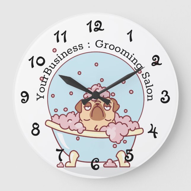 Personlig Hund Grooming Salon Pug in Bath Stor Klocka (Framsida)