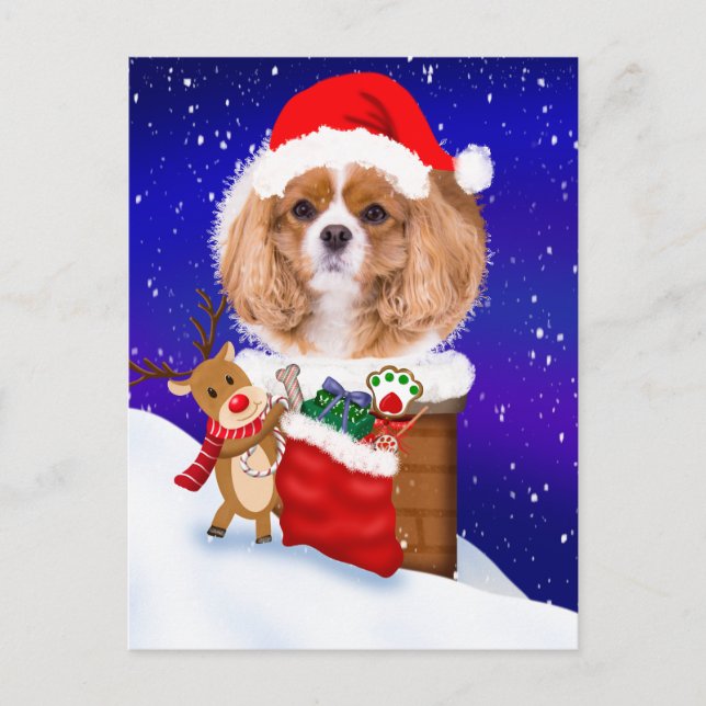 Personlig hund jul tomte tak med renar och present vykort (Framsida)