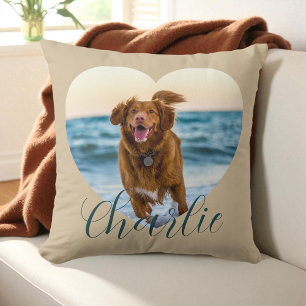 Personlig hund med foto och text i beige med sött kudde