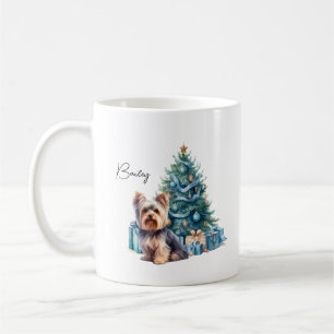 Personlig Hund Namn Yorkie med Julgran Kaffemugg
