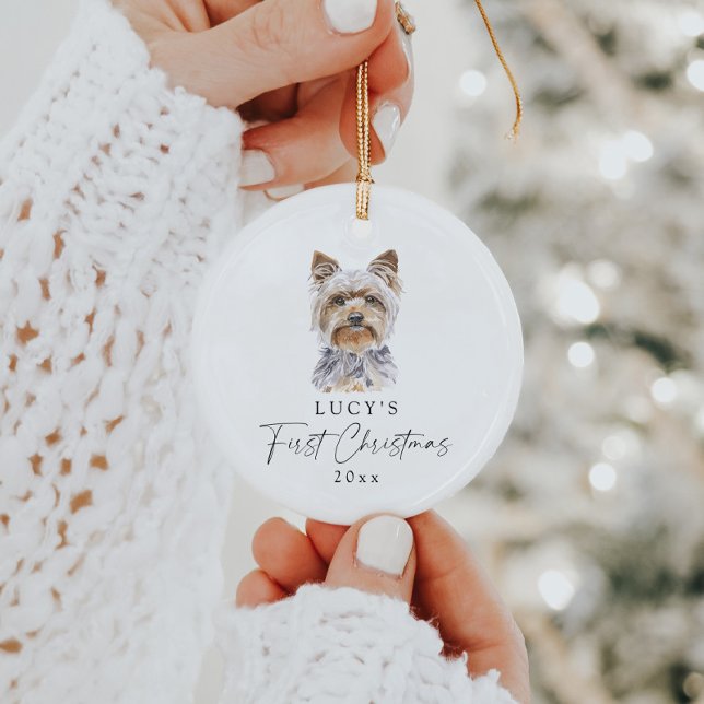 Personlig Hund Namn Yorkie Min första jul Julgransprydnad Keramik (Skapare uppladdad)
