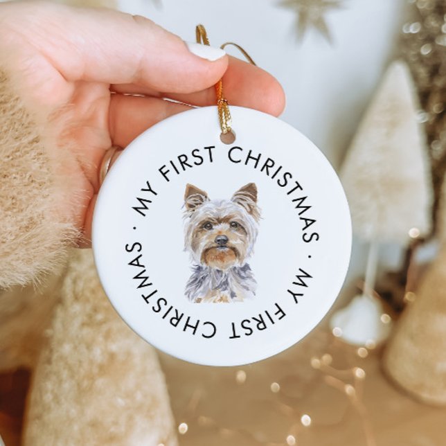 Personlig Hund Namn Yorkie Min första jul Julgransprydnad Keramik (Skapare uppladdad)