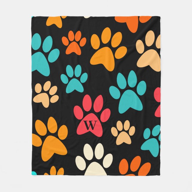 Personlig Hund Paw Skriv ut Monogram Hund älskare Fleecefilt (Framsidan)