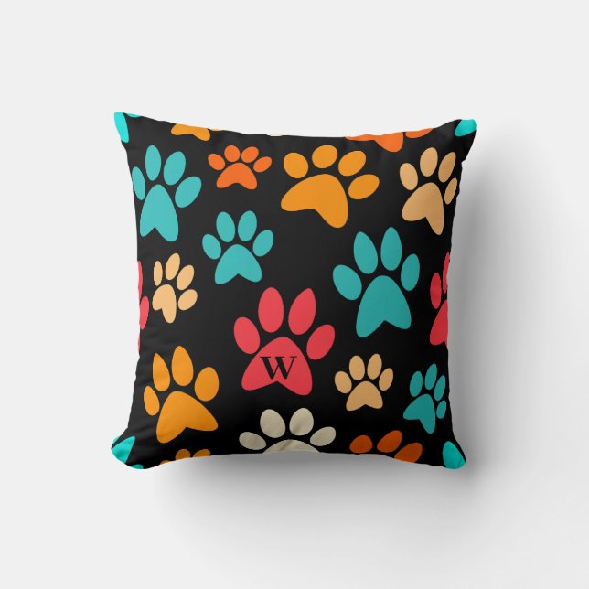 Personlig Hund Paw Skriv ut Monogram Hund älskare Kudde (Framsida)