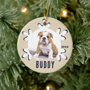 Personlig Hund Pet Namn Photo Snowflake Julgransprydnad Keramik