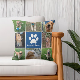 Personlig Hund Photo Collage Paw Skriv ut blått Kudde