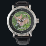 Personlig Hund Photo Monogram Modern Pet Owner Armbandsur<br><div class="desc">Anpassa med din egen hund foto på den här söta,  moderna husdjursbevakningen och anpassa sig med namn vid grund. En vacker anpassningsbar med armbandspapper för en hund- eller kattägare att odödliggöra kärlek. Brevad med vita siffror.</div>