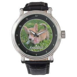 Personlig Hund Photo Monogram Modern Pet Owner Armbandsur
