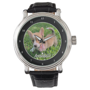 Personlig Hund Photo Monogram Modern Pet Owner Armbandsur