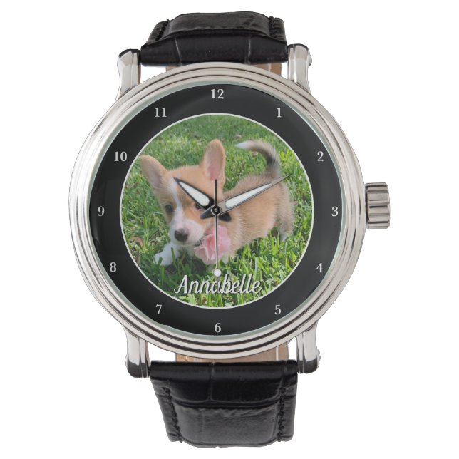 Personlig Hund Photo Monogram Modern Pet Owner Armbandsur (Framsida)