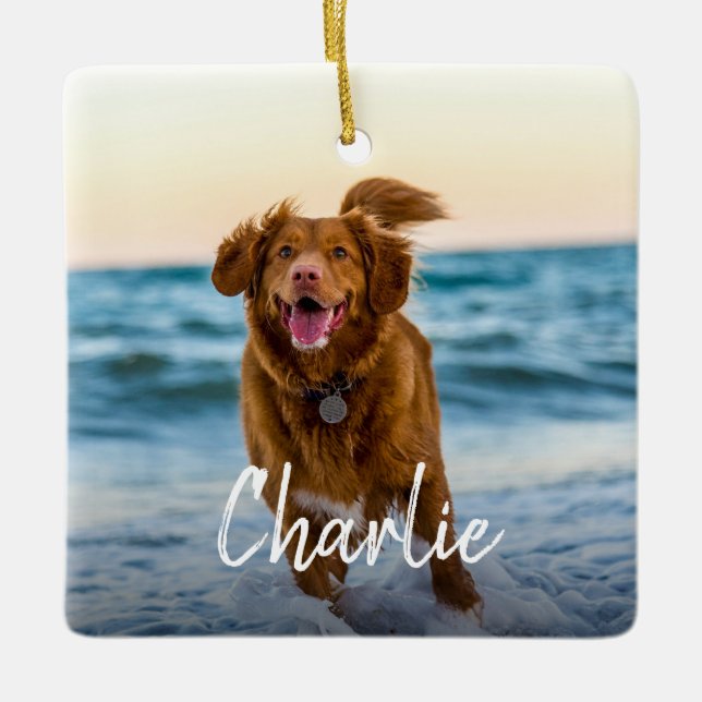 Personlig Hund Photo Namn Julgransprydnad Keramik (Framsida)