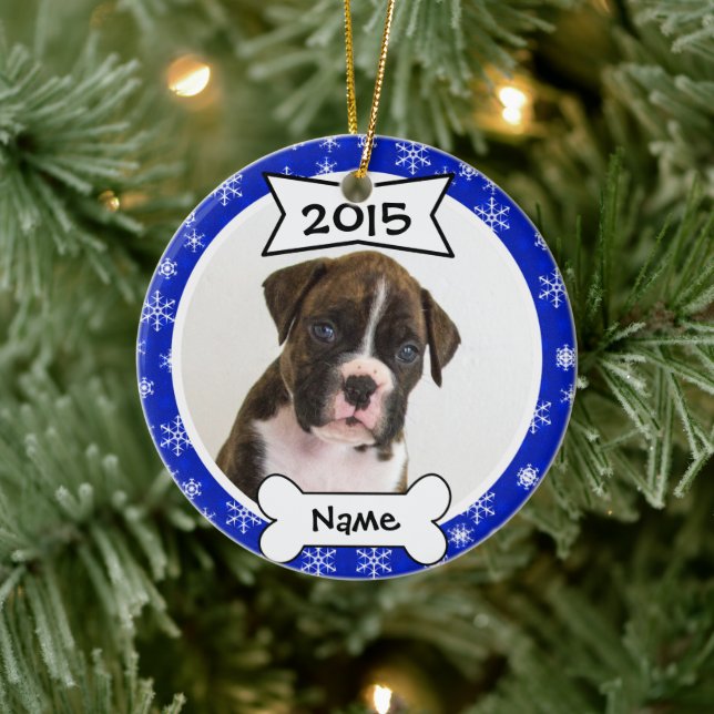 Personlig Hund Photo Ornament i Blue (Träd)