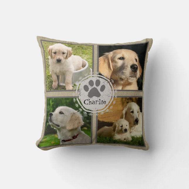 Personlig Hund Photo Pillow 4 Foton och Namn Kudde (Framsida)