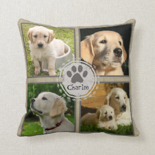 Personlig Hund Photo Pillow 4 Foton och Namn Kudde