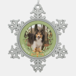 Personlig Hund Photo Snöflinga Pewter Julgransprydnad