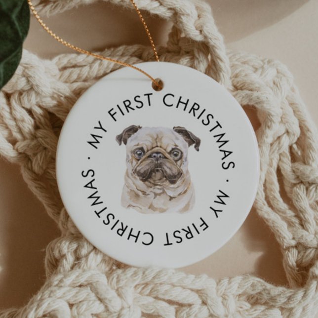 Personlig Hund Pug Älskare Min första jul Julgransprydnad Keramik (Skapare uppladdad)