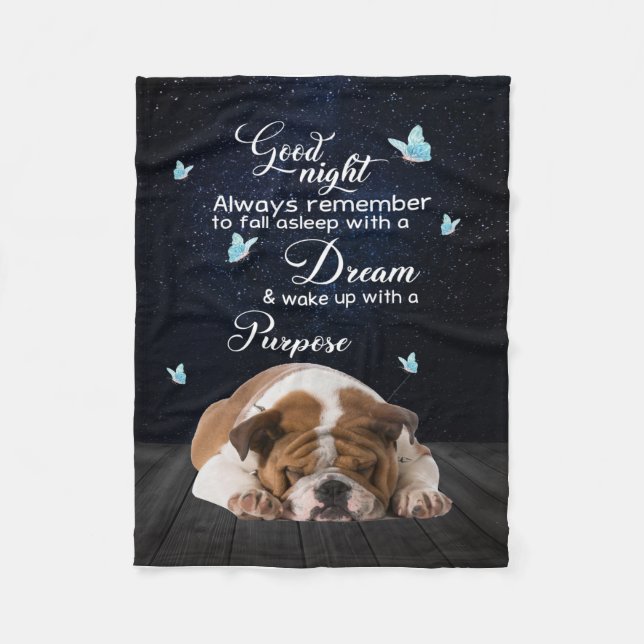 Personlig Hund Quilt Blanket, Bulldog Bra Night Fleecefilt (Framsidan)