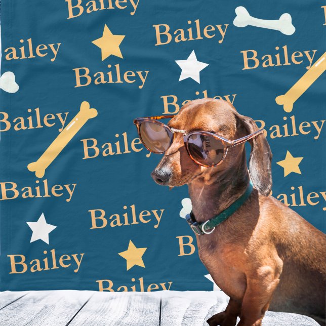 Personlig Hund Stars Bones Blue Fleecefilt (Personalized Dog Name Stars Bones Blue Fleece Blanket
)