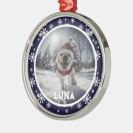 Personlig hundbild och namn julgransprydnad metall