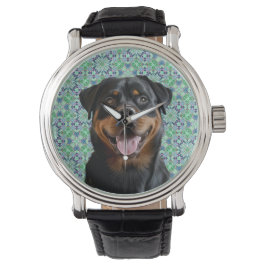 Personlig hunddjur foto grön mandala-mönster armbandsur