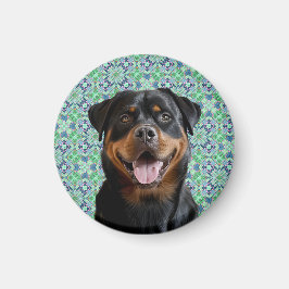 Personlig hunddjursfoto Grön Mandala-mönster Magnet