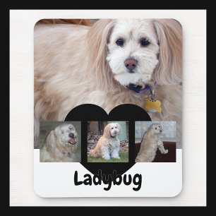 Personlig hundfoto collage med anpassat namn musmatta