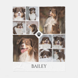 Personlig hundfoto collage tassavtryck namn fleecefilt