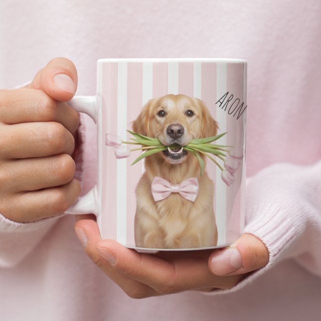 Personlig hundfoto-mugg med blommor  kaffemugg (Skapare uppladdad)