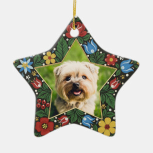 Personlig hundfoto stjärna folk floral jul julgransprydnad keramik