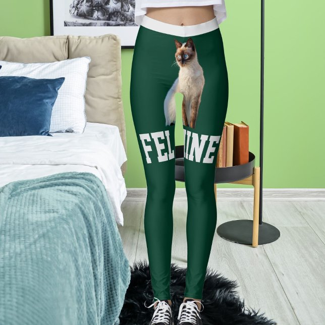 Personlig Hunter Grönt Siamese Cat Pet Photo Leggings (Skapare uppladdad)