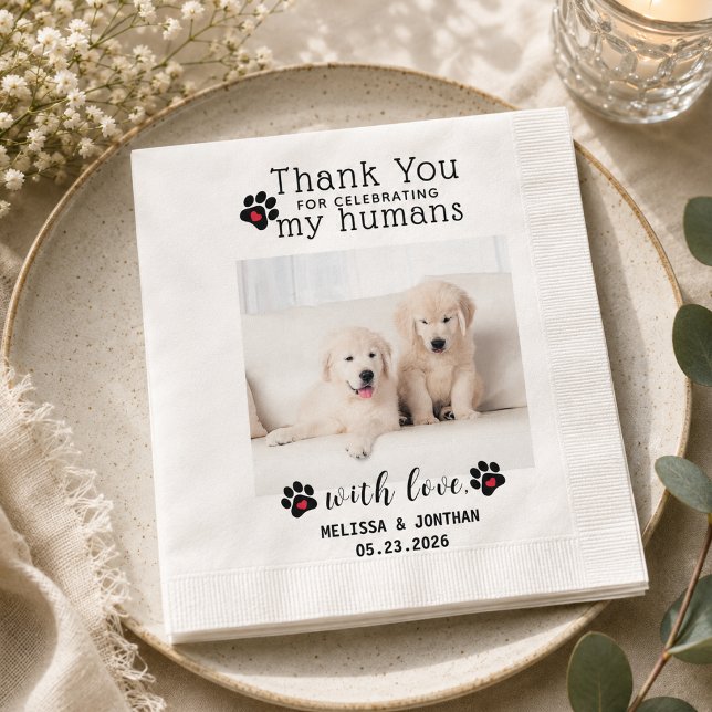 Personlig husdjursfoto Tack Hundbröllop Pappersservett (Personalized Pet Photo Thank You Dog Wedding Napkins)