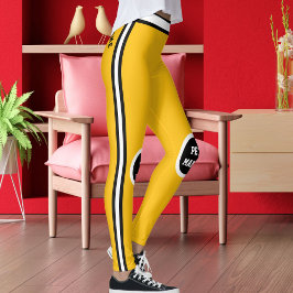 Personlig Husdjursmamma Gul Svart Vit Randig Leggings