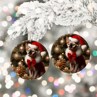 Personlig husdjursnamn Foto Sphynx Katt Jul Julgransprydnad Keramik