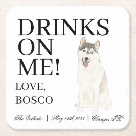 Personlig Husky Bröllop Underlägg Papper Kvadrat