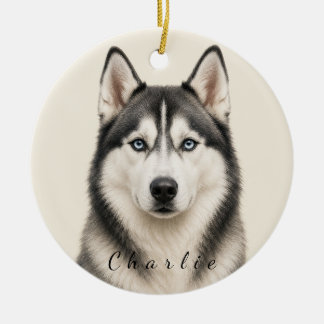 Personlig Husky Hund med Anpassat Namn Julgransprydnad Keramik
