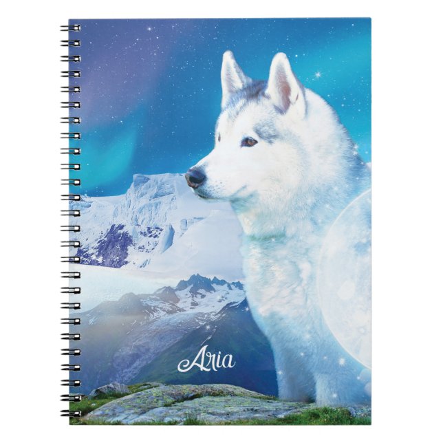 Personlig Husky hund med berg Anteckningsbok (Framsidan)