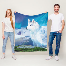 Personlig Husky hund med berg Fleecefilt