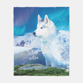 Personlig Husky hund med berg Fleecefilt