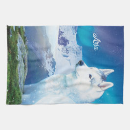 Personlig Husky hund med berg Kökshandduk