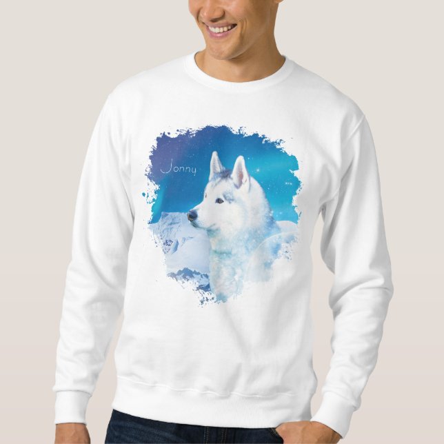 Personlig Husky hund med berg Lång Ärmad Tröja (Framsida)
