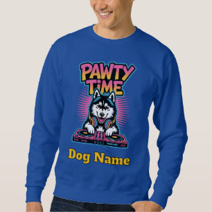 Personlig Husky Pawty Time Retro Neon Present Lång Ärmad Tröja