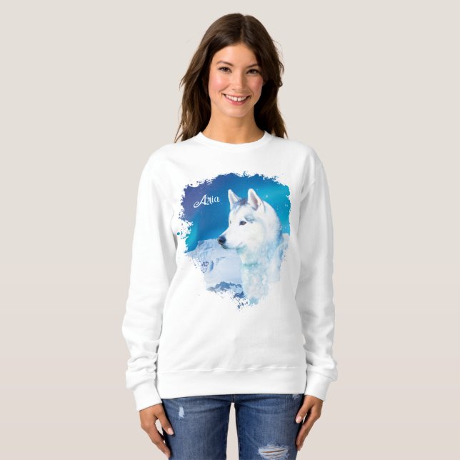 Personlig huskyhund med berg t shirt (Hel framsida)