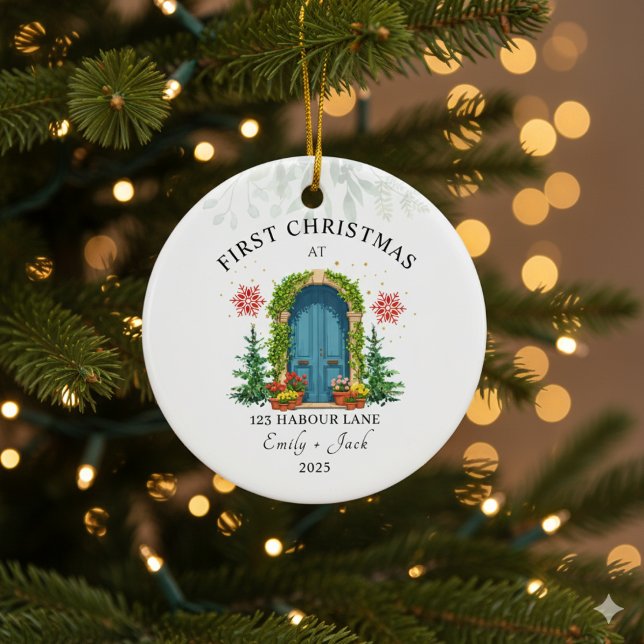 Personlig husvärmningsfirande semesterpresent julgransprydnad keramik (Skapare uppladdad)
