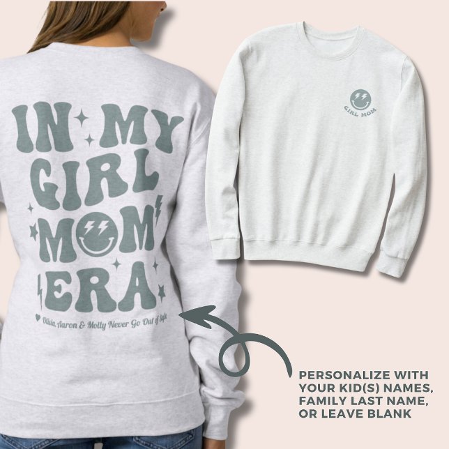 Personlig i Grönten Min flicka Mamma Era Sweatshir T Shirt (In my girl mom era personalized green and grey sweatshirt)