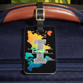 Personlig I Inledande Silver Monogram Ditt namn Bagagebricka