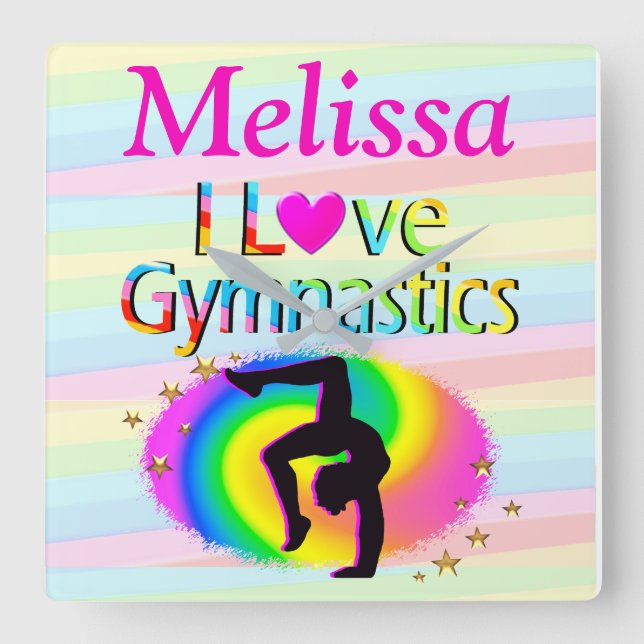 PERSONLIG I KÄRLEK GYMNASTICS CLOCK FYRKANTIG KLOCKA (Framsida)