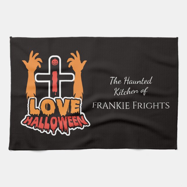 Personlig I Kärlek Halloween Haunted Kökshandduk (Horisontell)