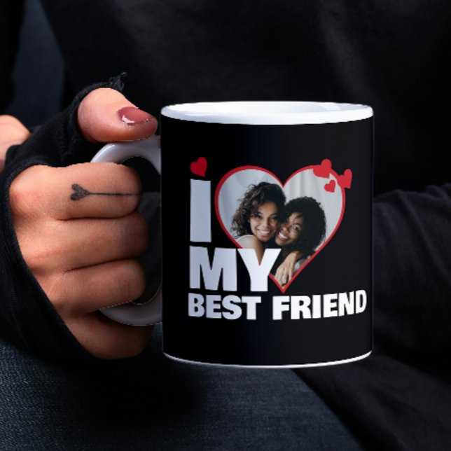 Personlig I Kärlek mitt bästa hjärtefoto Kaffemugg (Personalized I Love My Best Friend Heart Photo Coffee Mugs by Ricaso. BFF photo mug gift ideas)