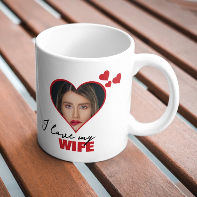 Personlig I Kärlek - mitt hjärtefoto för hustru Kaffemugg (Personalized I Love My Wife Heart Photo Mugs from Ricaso. Change text photo Other styles available)